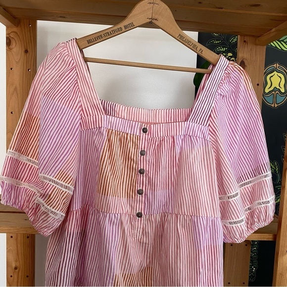 Anthropologie Maeve White Pink Orange Stripe Gable Tiered Tunic Top Small - Picture 8 of 16